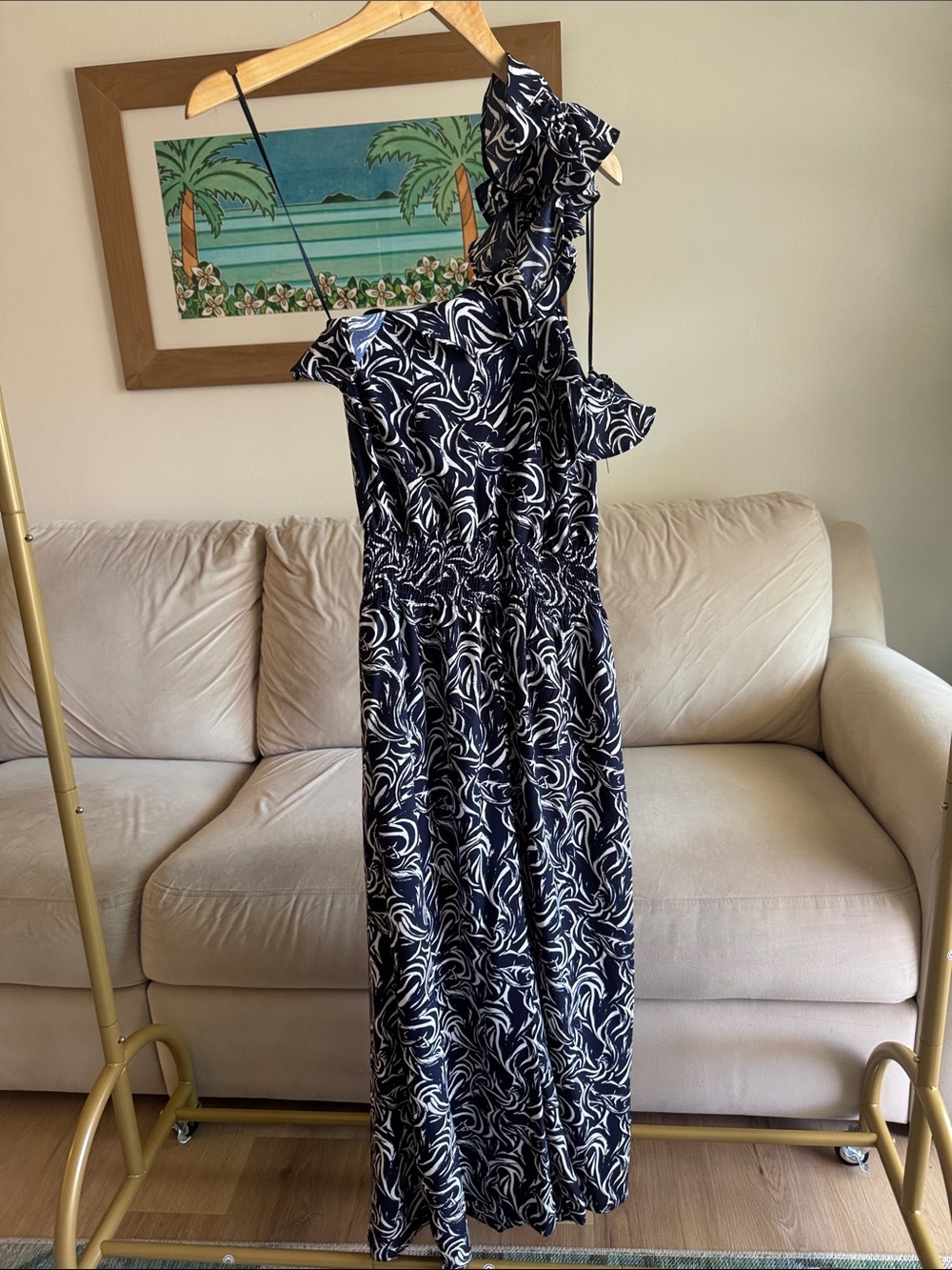 Taylor Navy and White One-Shoulder Printed Jumpsuit